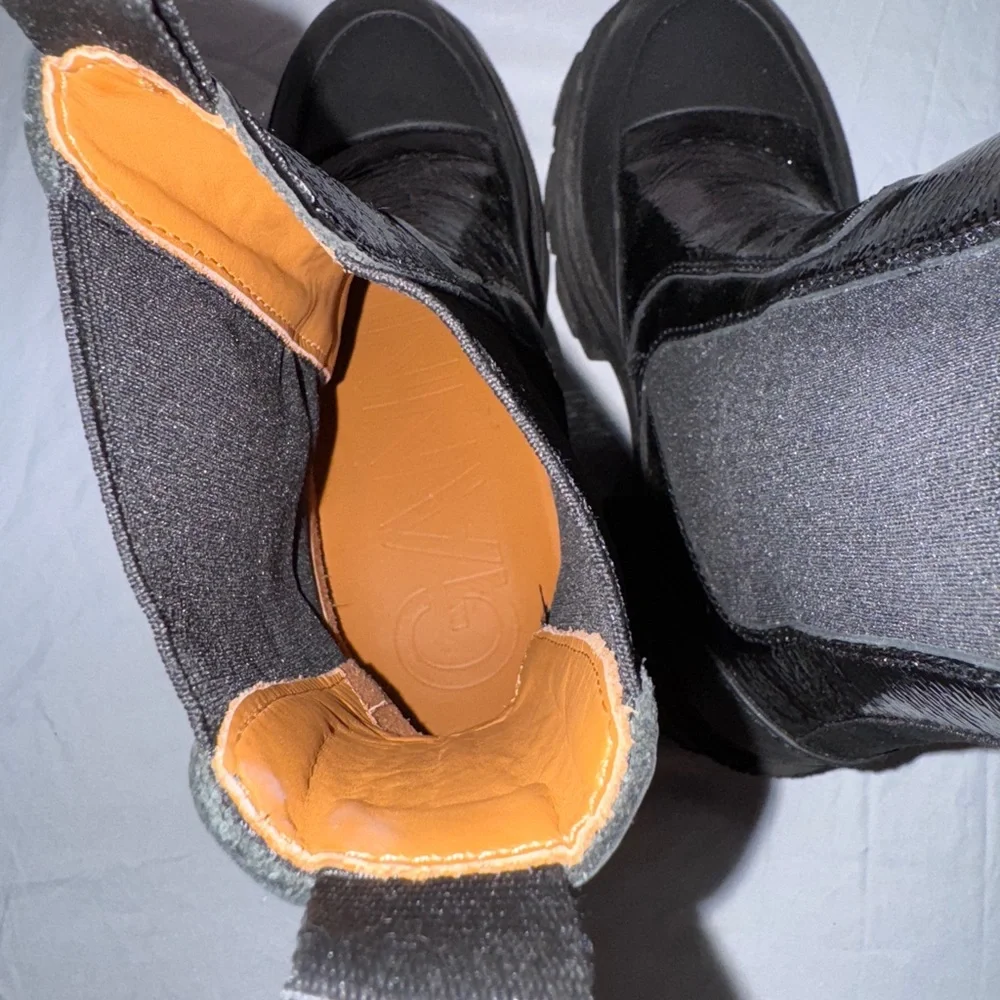 GANNI Cleated Heeled Mid Chelsea Boots in Black Naplack GUC - Picture 10 of 14